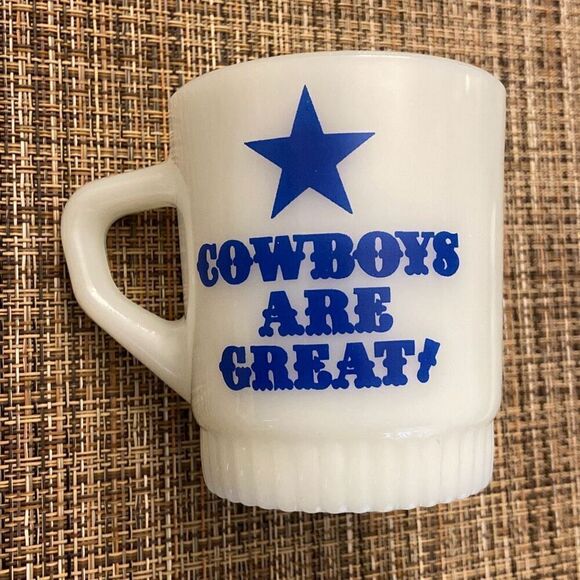 Vtg RARE Anchor Hocking Fire-King Dallas Cowboys Are Great Coffee Mug Cup NFL - Picture 5 of 12